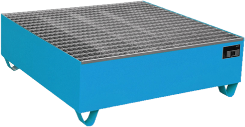 DIAL lekbak staal gecoat RAL5012 blauw met rooster voor 4 200 ltr vaten  1200x1200x285mm  261 liter