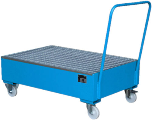 DIAL Verrijdbare lekbak staal gecoat RAL5012 met rooster voor 2 200 ltr vaten 1320x800x1115 mm 243 liter